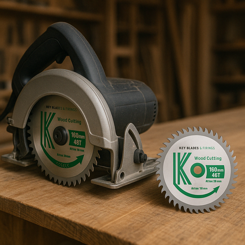 Circular saw blade next to circular saw blade tool