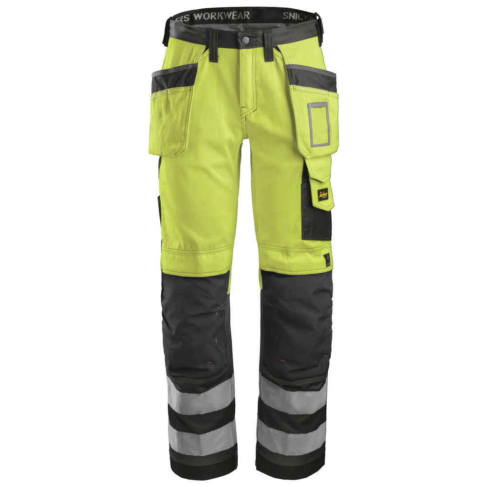 Snickers 3233 High-Vis Holster Pocket Trousers, Class 2 Yellow 33" Waist - 30" Leg - Snickers Size 92
