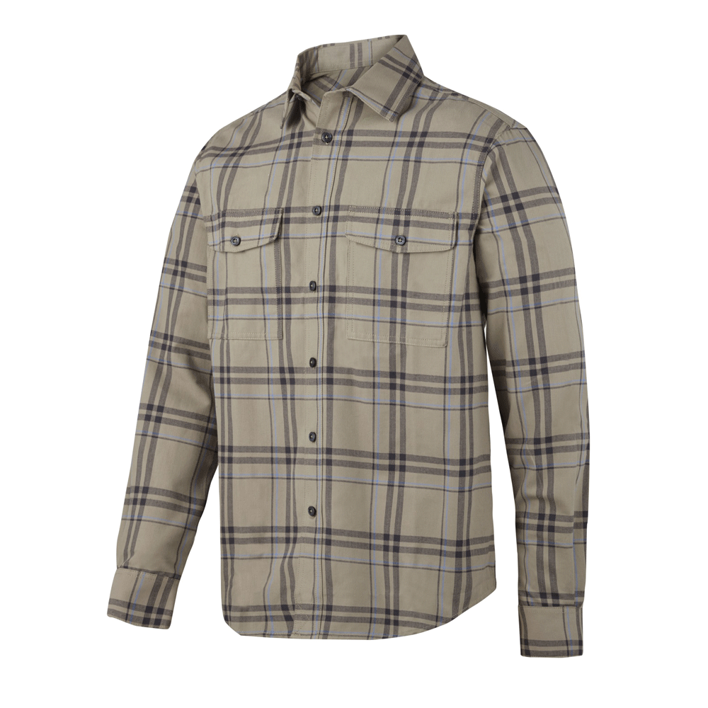 Snickers 8502 RuffWork Flannel Checked LS Shirt Khaki/Cloud Blue Check 2XL