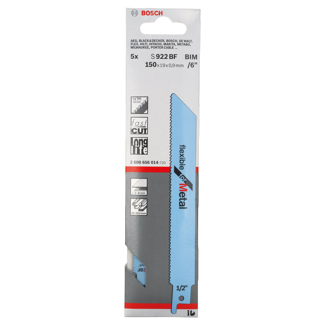 Bosch S922BF Flexible Reciprocating Saw Blade for Metal 150mm (Pack of 5)