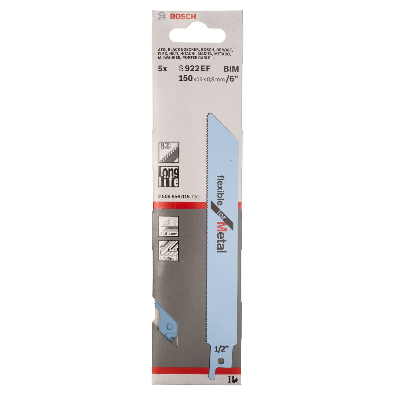 Bosch S922EF Flexible Reciprocating Saw Blade for Metal 150mm (Pack of 5)