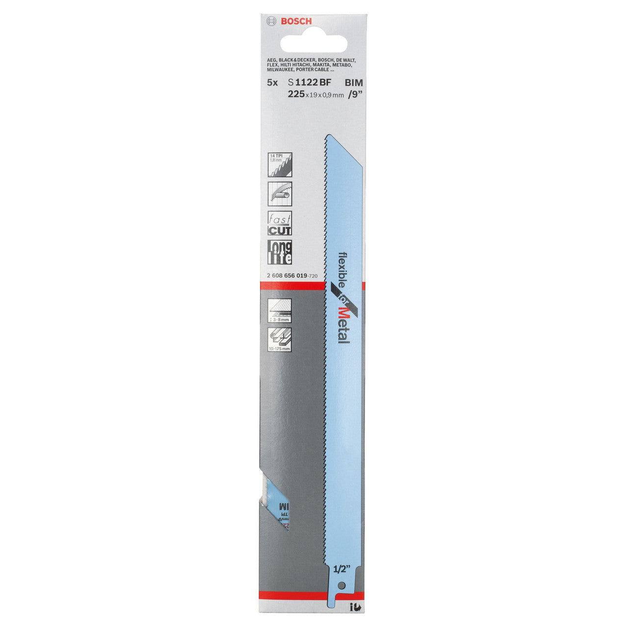 Bosch S1122BF Flexible Reciprocating Saw Blade for Metal 225mm (Pack of 5)