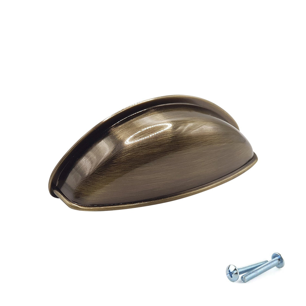 M4TEC Antique Brass Cup Handle – 79mm Brushed Brass Drawer & Cabinet Pull (VG3 Series)