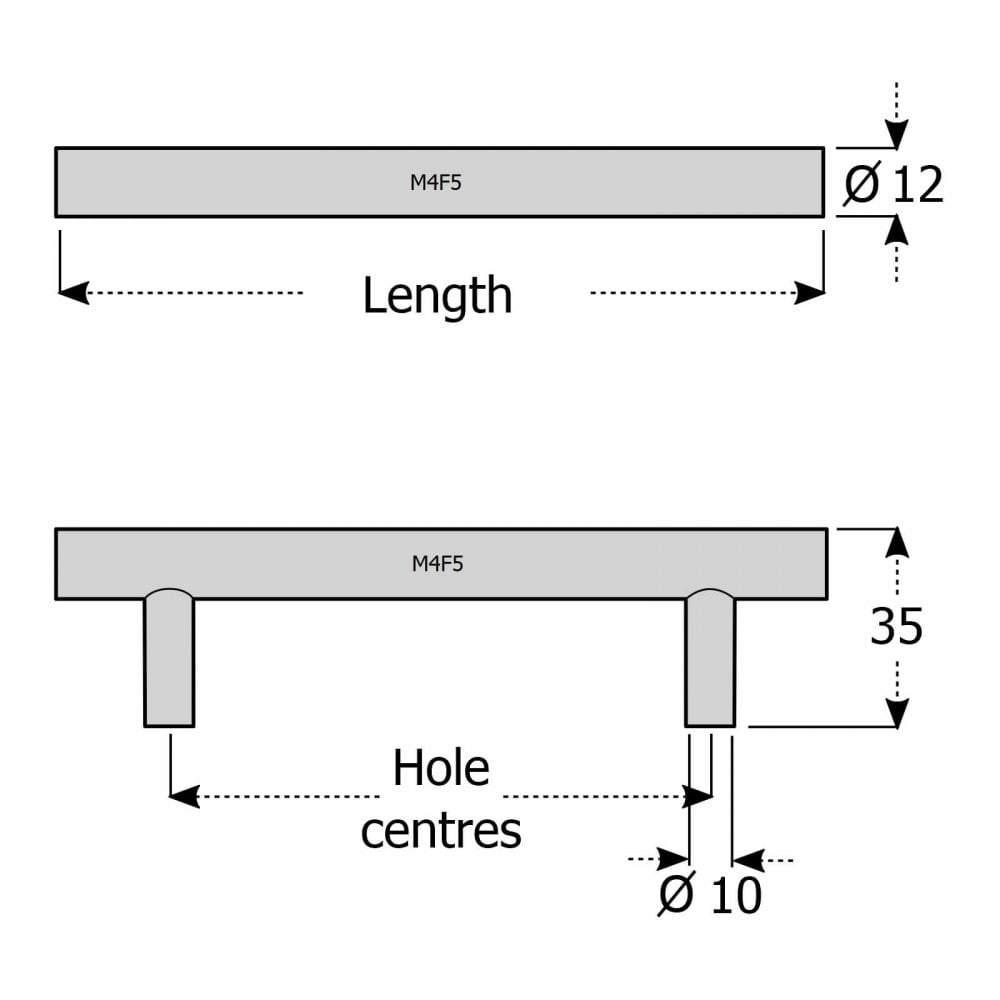 T-Bar Chrome Cupboard Door Cabinet Handle Edderton M4TEC F5