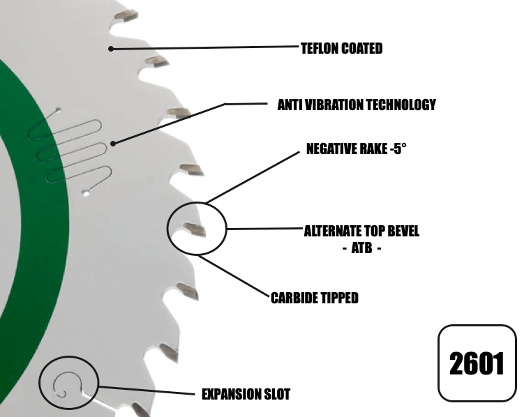260mm x 30mm x 2.4mm 40 Tooth ATB (Neg Rake)  Kapex KS120 Circular Saw Blade - 2601