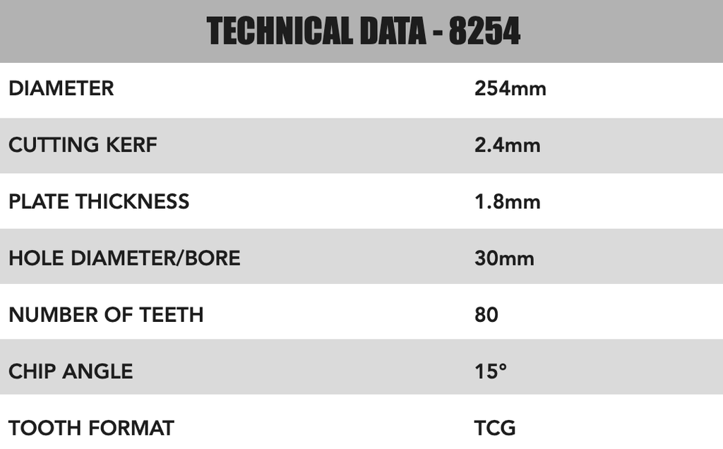 254mm x 30mm x 2.4mm 80 Tooth Triple Chip (MFC & Laminates) 8254 Circular Saw Blade